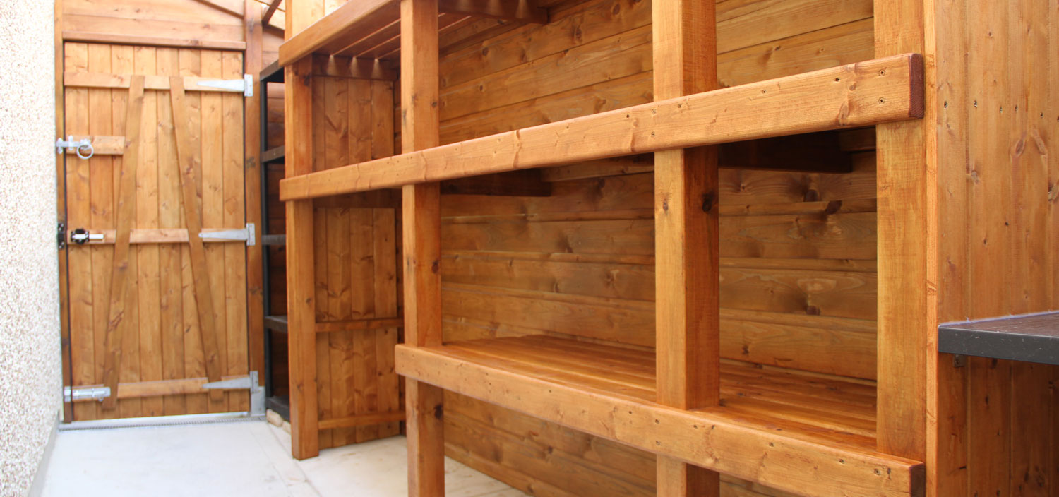 Side Passage Shed with Shelving & Worktop 1